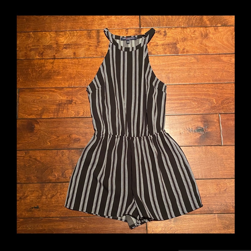 Dressy racerback black & white striped romper